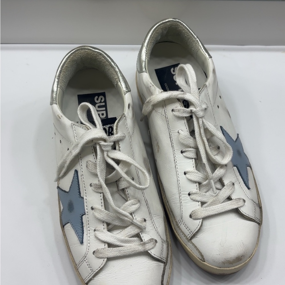 White Golden Goose with Blue Star Accents